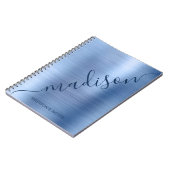 Girly Modern Blue Metal Monogram Signature Script Notizblock (Linke Seite)