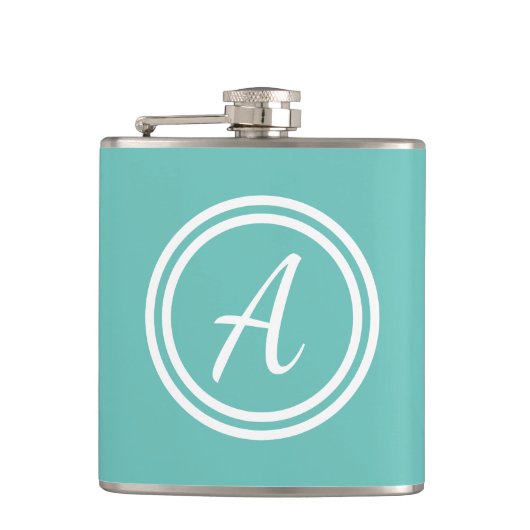 Girly Modern Blue Monogram Initial Flachmann (Vorderseite)