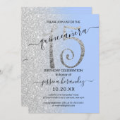 Girly Modern Blue Silver Glitzer Ombre Quinceañera Einladung (Vorne/Hinten)