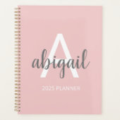 Girly Modern Blush Pink Monogram Name 2025 Planer (Vorderseite)