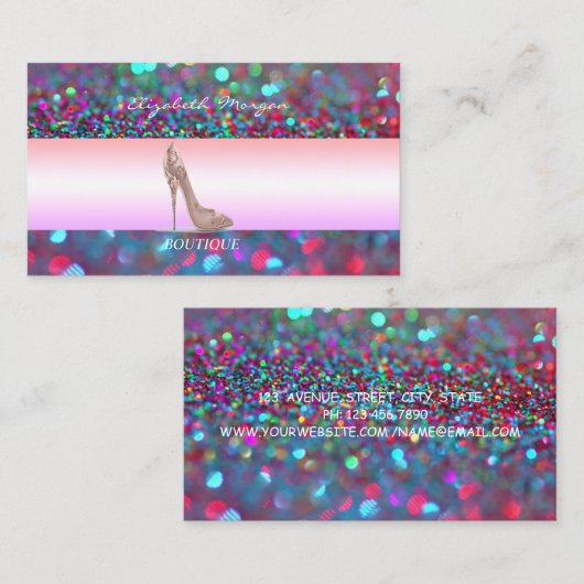 Girly Modern Bokeh High Heel Visitenkarte (Vorne/Hinten)