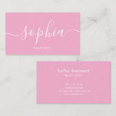 Girly Modern Calligraphy Pink Business Card Visitenkarte (Vorne/Hinten)
