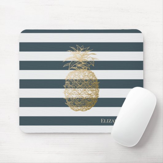 Girly Modern Chic Gold Ananas Streifen Mousepad (Mit Mouse)