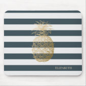 Girly Modern Chic Gold Ananas Streifen Mousepad (Vorne)