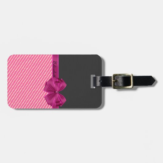 Girly Modern Chic Stripes Personalisiert Gepäckanhänger (Vorderseite horizontal)