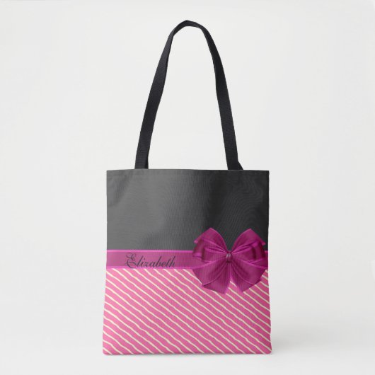Girly Modern Chic Stripes Personalisiert Tasche (Vorderseite)