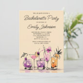 Girly Modern Cocktails Illustration Bachelorette Einladung (Stehend Vorderseite)