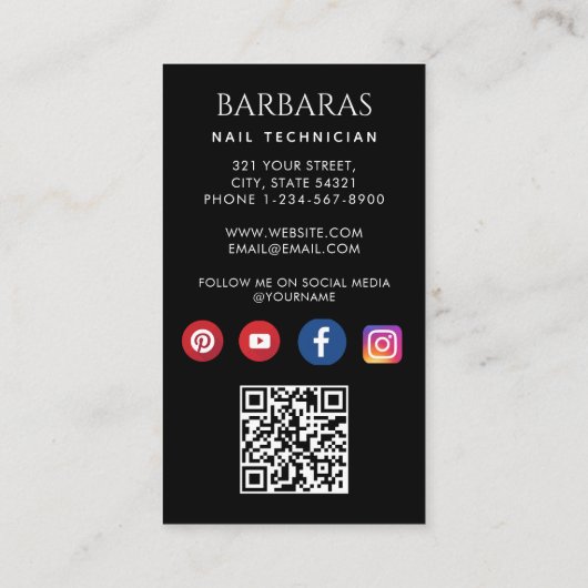 Girly Modern Foto Nail Artist Technician QR Code Visitenkarte (Rückseite)