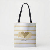 Girly Modern Gold Streifen, Glitzer Herz Tasche (Vorderseite)