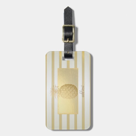 Girly Modern Gold Streifen, Gold Ananas Gepäckanhänger (Vorderseite vertikal)