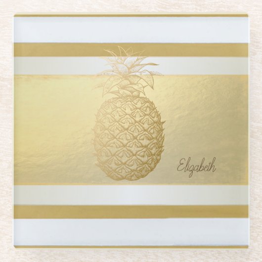 Girly Modern Gold Streifen, Gold Ananas Glasuntersetzer (Vorderseite)