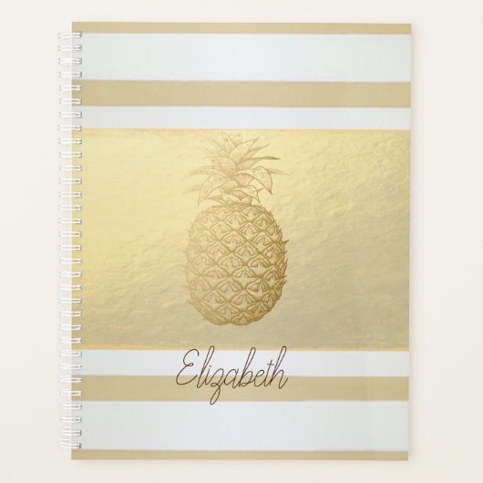 Girly Modern Gold Streifen, Gold Ananas Planer (Vorderseite)