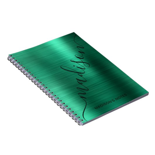 Girly Modern Green Metal Monogram Signature Notizblock (Rechte Seite)