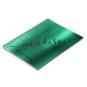 Girly Modern Green Metal Monogram Signature Notizblock (Linke Seite)