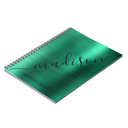 Girly Modern Green Metal Monogram Signature Notizblock (Linke Seite)