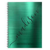 Girly Modern Green Metal Monogram Signature Notizblock (Vorderseite)