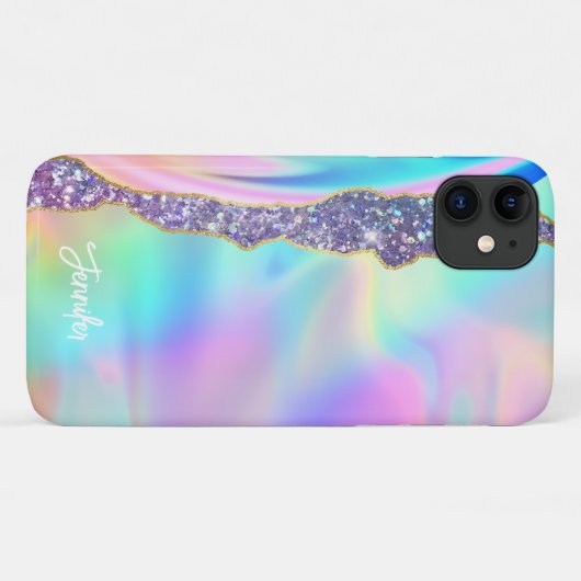 Girly Modern Iridescent Rainbow Individuelle Name Case-Mate iPhone Hülle (Rückseite (Horizontal))