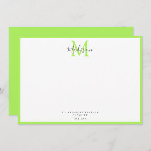 Girly Modern Lime Green Calligrafy Monogram Not Mitteilungskarte