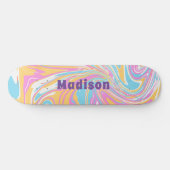 Girly Modern Marble Swirl Lila Individuelle Name Skateboard (Horizontal)