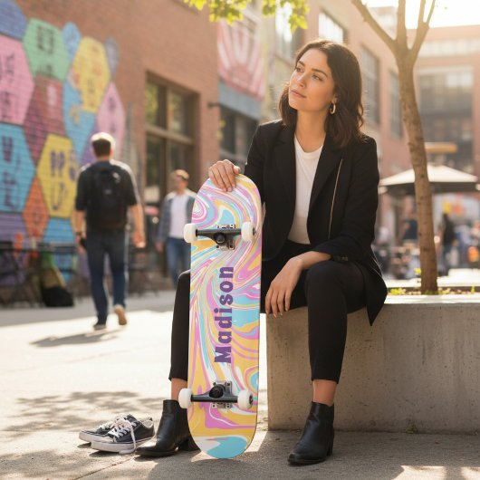 Girly Modern Marble Swirl Lila Individuelle Name Skateboard