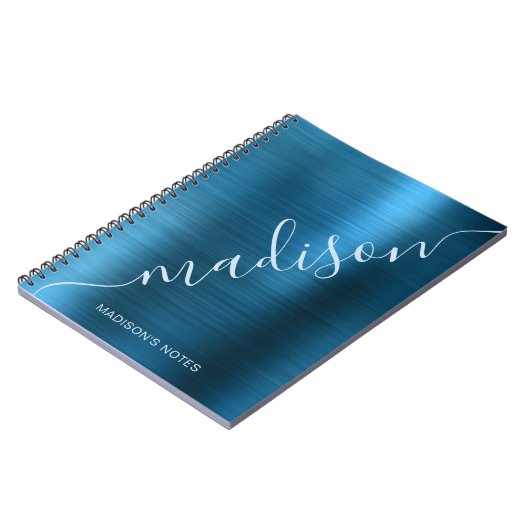 Girly Modern Mid Blue Metal Monogram Signature Notizblock (Linke Seite)