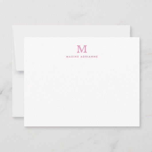 Girly Modern Monogram Erstblush Pink Note Card Einladung (Vorderseite)