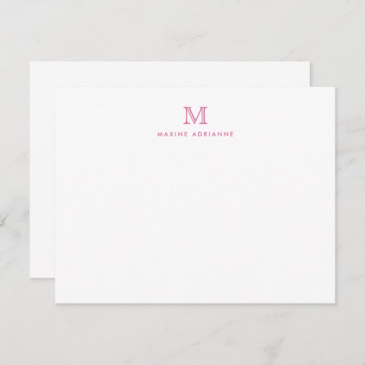 Girly Modern Monogram Erstblush Pink Note Card Einladung (Vorne/Hinten)