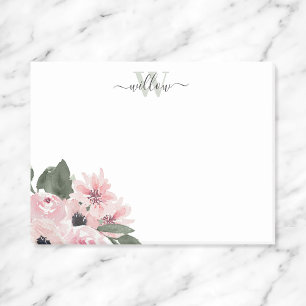 Girly Modern Monogram Pink Floral Post-It Notes Klebezettel