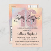 Girly Modern Peach Iridescent Foil Ombre Sweet 16 Einladungspostkarte (Vorne/Hinten)