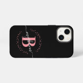 Girly Modern Pink Black Name Script Monogrammed iPhone Hülle (Rückseite (Horizontal))