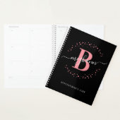 Girly Modern Pink Black Name Script Monogrammed Planer (Anzeige)