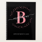 Girly Modern Pink Black Name Script Monogrammed Planer (Vorderseite)