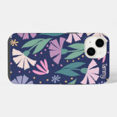 Girly Modern Pink Blume iPhone Case Navy Blau Hülle (Rückseite (Horizontal))