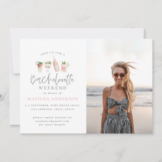 Girly modern pink chic Bachelorette Wochenende Ankündigung (Vorderseite)