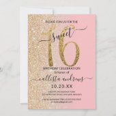 Girly Modern Pink Gold Glitzer Ombre Sweet 16 Einladung (Vorderseite)