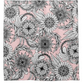 Girly Modern Pink Schwarz-weiße Blumenzeichnungen Duschvorhang (Vorderseite)