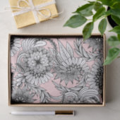 Girly Modern Pink Schwarz-weiße Blumenzeichnungen Seidenpapier (Geschenk)