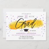 Girly Modern Pink Stars Yellow Graduate Watercolor Einladung (Vorderseite)