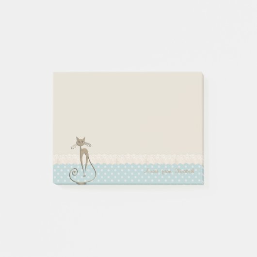 Girly Modern,Polka Dots,Imitate Gold Glittery Cat Post-it Klebezettel (Vorderseite)