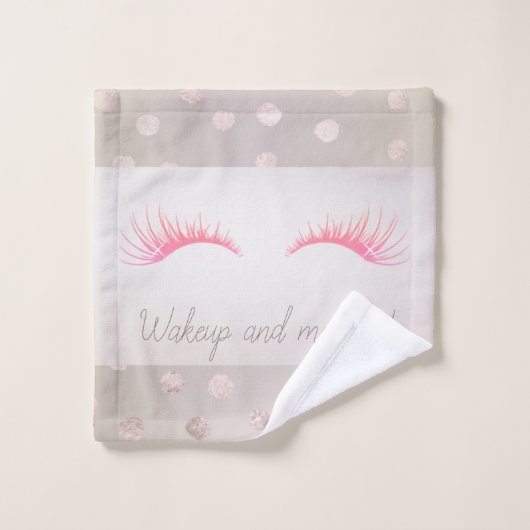 Girly Modern Polka Dots, Imitate Lashes Badhandtuch Set (Waschlappen)