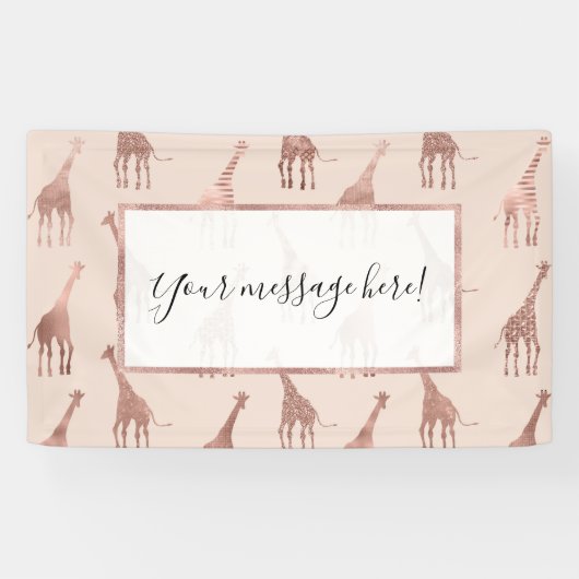 Girly Modern Rose Gold Blush Pink Giraffen Banner (Horizontal)