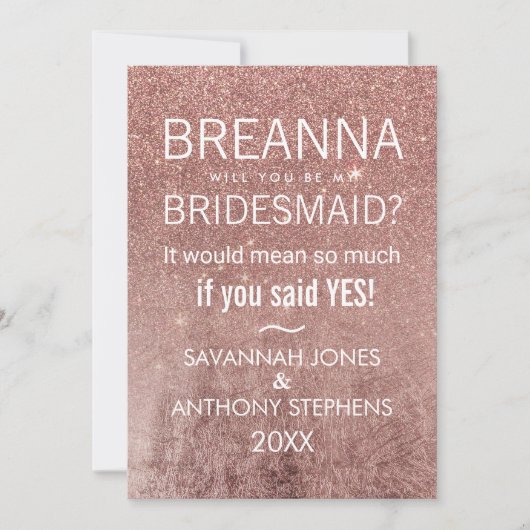 Girly Modern Rose Gold Glitzer Foil Bridesmaids Einladung (Vorderseite)