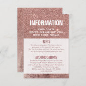 Girly Modern Rose Gold Glitzer Hochzeitsinformatio Begleitkarte (Vorne/Hinten)