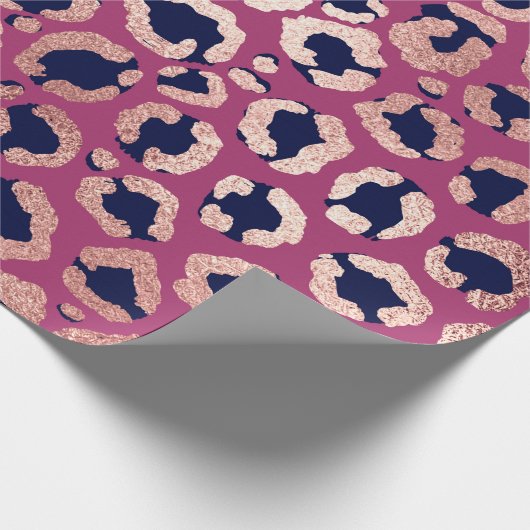 Girly Modern Rose Gold Navy Lila Leopard Print Geschenkpapier (Ecke)