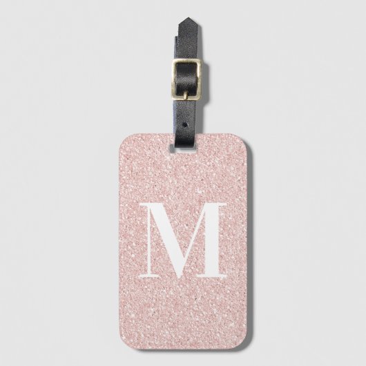 Girly Modern Serial Mit Monogramm Rose Gold Glitze Gepäckanhänger (Vorderseite Vertikal)