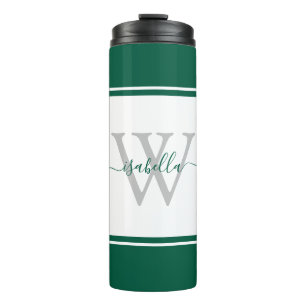 Girly Modern Trendy Monogram Script Emerald Green Thermosbecher