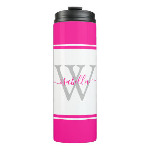 Girly Modern Trendy Monogram Script Hot Pink Therm Thermosbecher