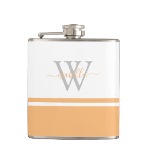 Girly Modern Trendy Monogram Script Peach Flask Flachmann