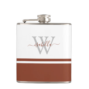 Girly Modern Trendy Monogram Script Rust Flachmann