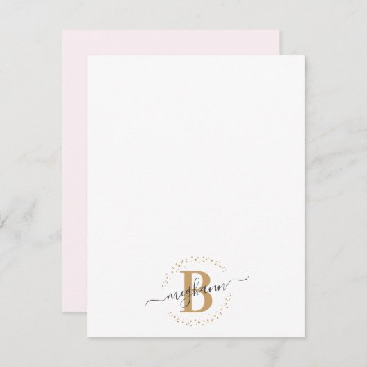 Girly Modern White Gold Name Script Mit Monogramm Mitteilungskarte (Vorne/Hinten)